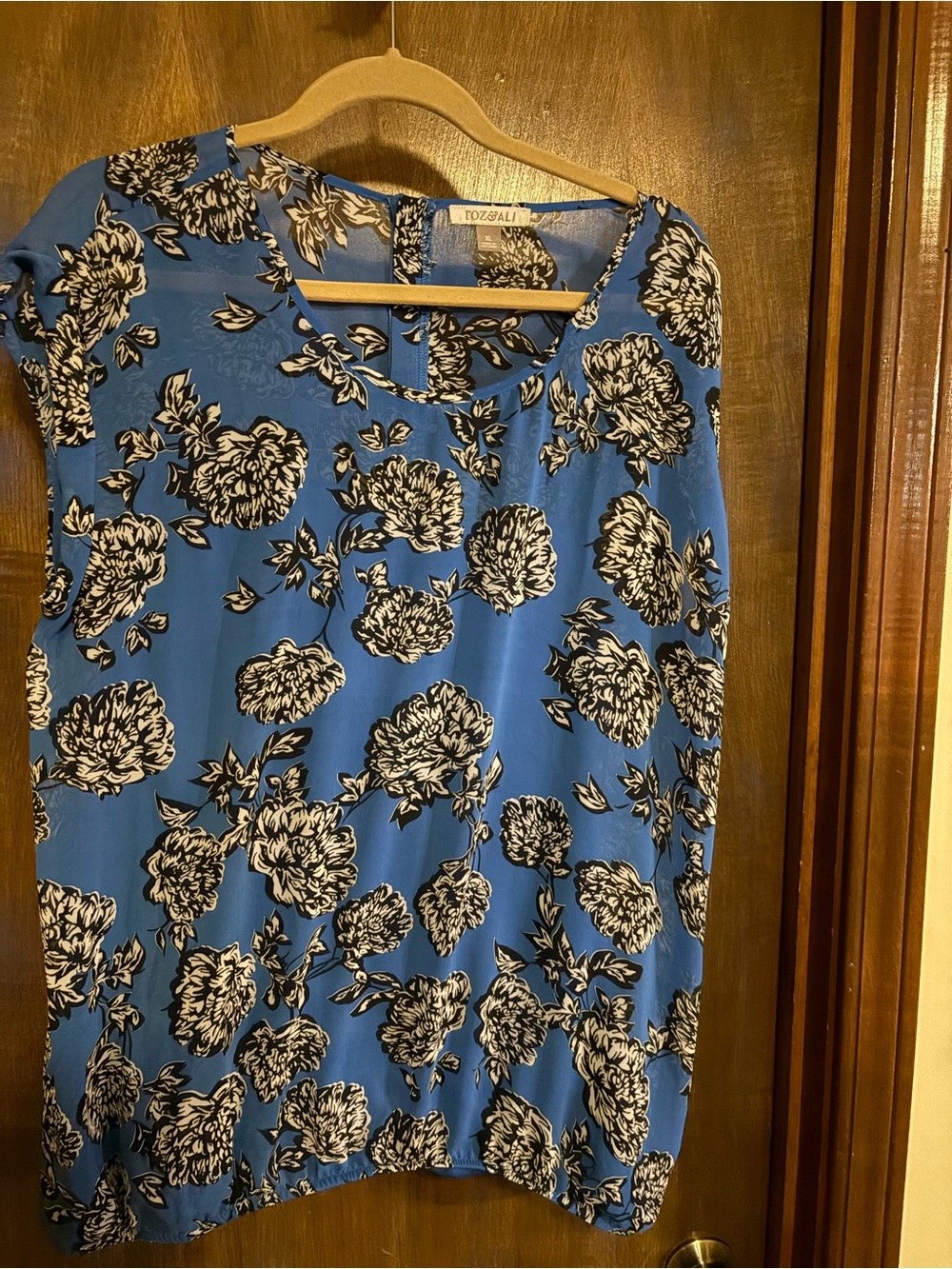 Roz & Ali Blue Floral Short-Sleeve blouse